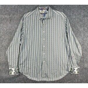 Robert Graham Shirt Striped Cotton Long Sleeve Button-Up Flip Cuff Men's Sz 2XL